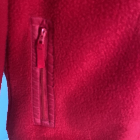 Talbots SHERPA WOVEN TRIM JACKET - SOLID cherry red. Zip up fleece Sz L winter - Picture 2 of 10